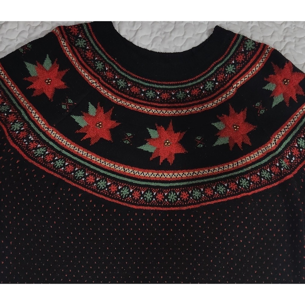 1X Fair Isle Poinsettia Sweater  Christmas Glam Sparkly SOFT STRETCHY  Chest 45